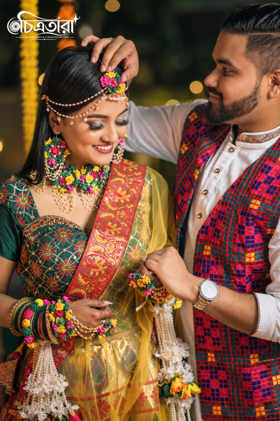 Couple in colorful traditional attire